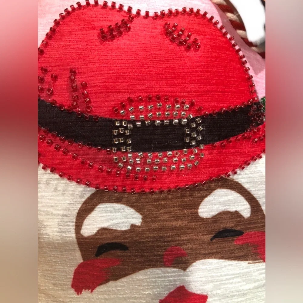 Isaac Mizrahi Christmas embellished festive cowboy western Santa pink pillow new